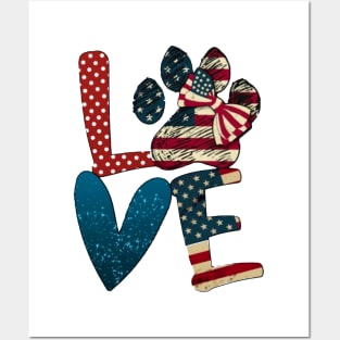 Flag American Love Dog Paw Posters and Art